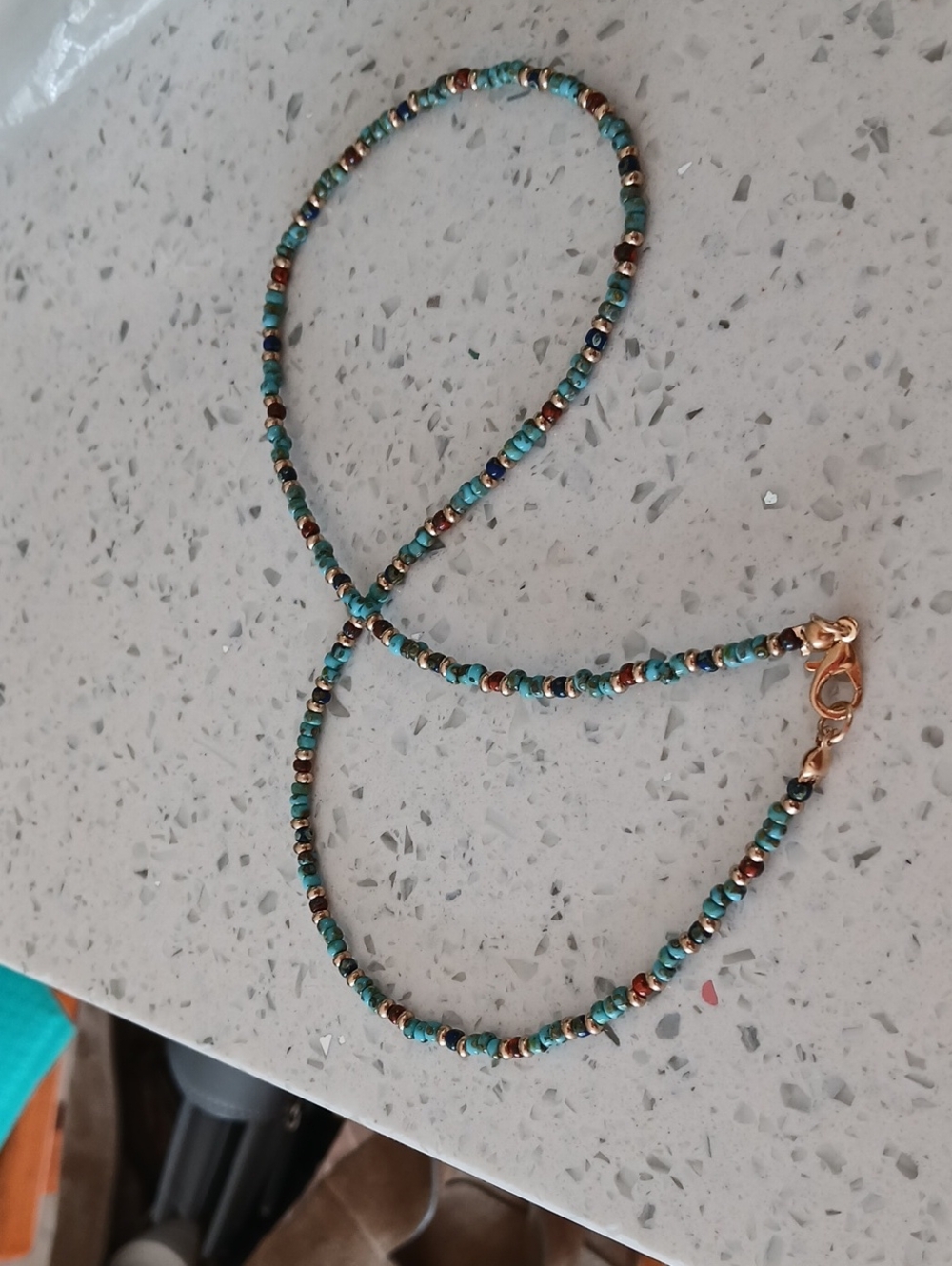 Delicate Turquoise Beaded Necklace with Gold Accents